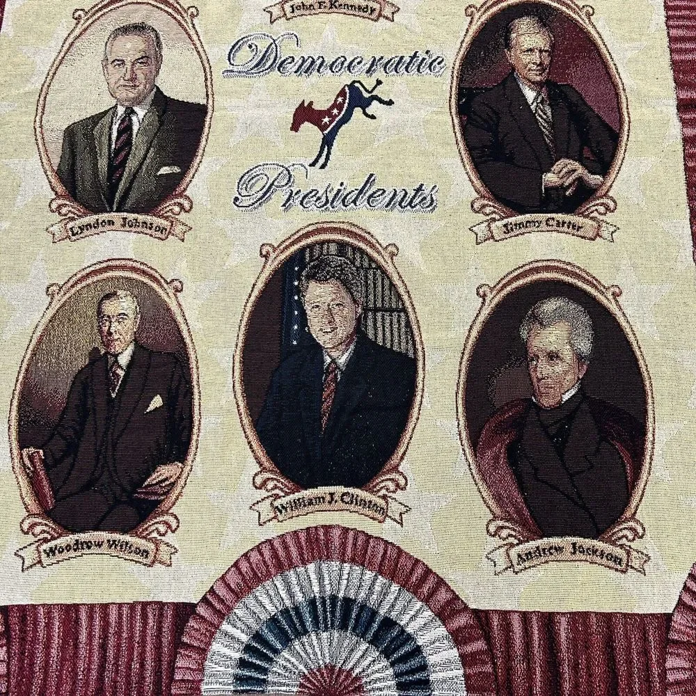 Woven Cotton Throw Blanket Democratic Presidents 52x70 Clinton Kennedy‎ Truman